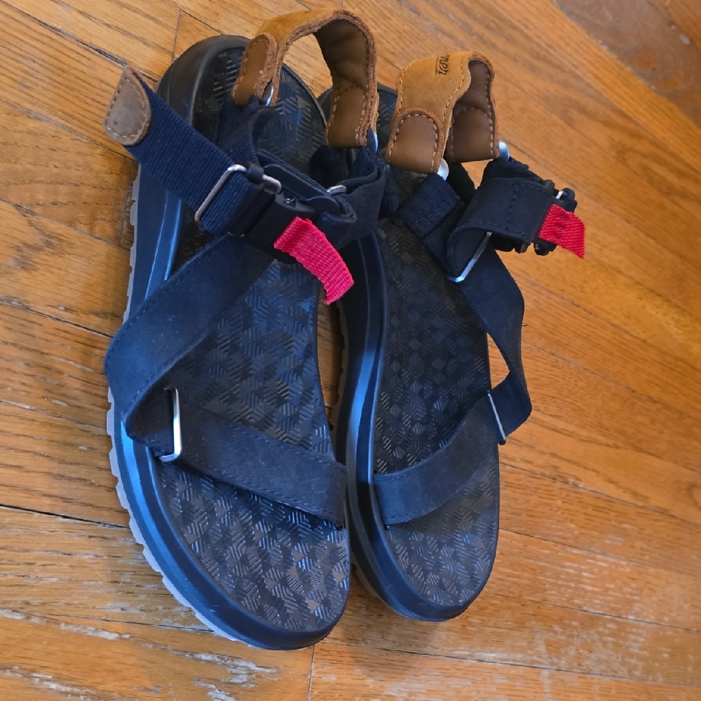 Danner Black Hiking Sandals with Brown Heel Accent